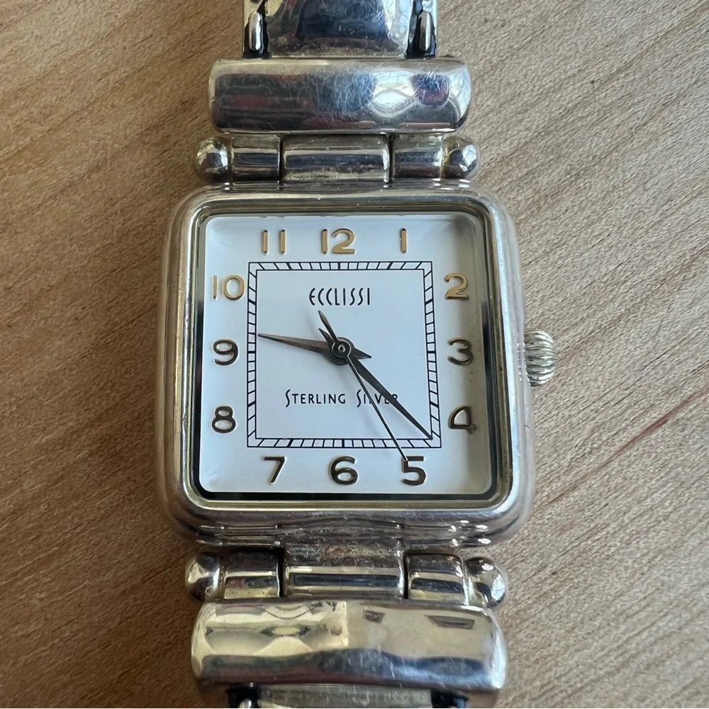 Ecclissi ladies 925 Sterling silver square dial dress watch NEW BATTERY